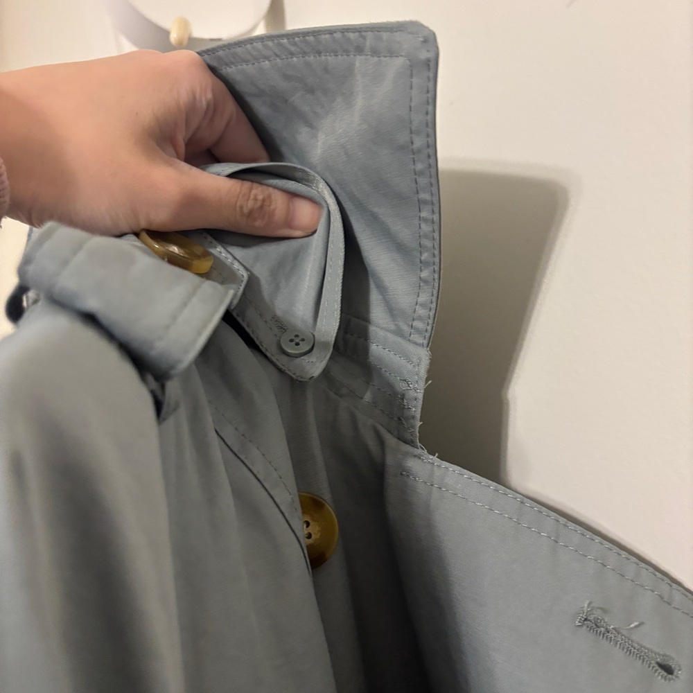 Rachel Zoe dusty sage blue hooded trench coat sz medium - Picture 5 of 14